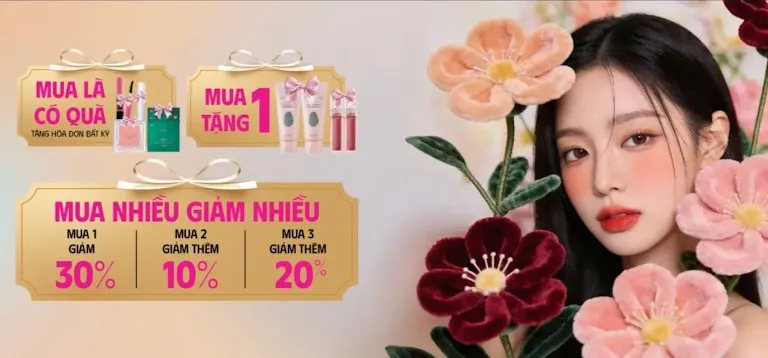 Beauty Box Tháng 3 Mãi Tươi Mãi Xinh: Mua 1 Giảm 30% – Mua 3 Giảm Thêm 20% – Mua 1 Tặng 1 – Quà Tặng Trên Mọi Hóa Đơn