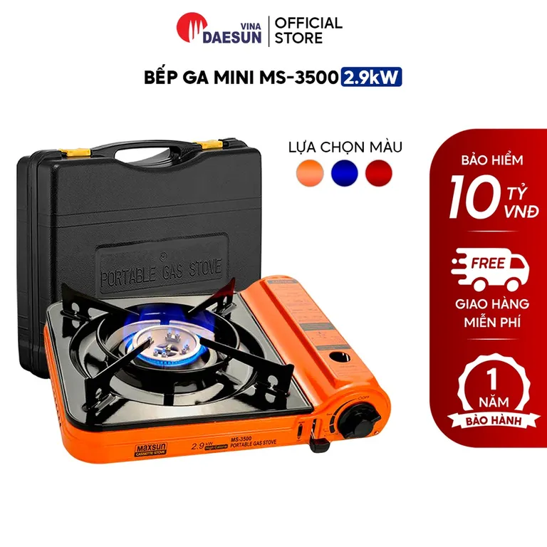 Bếp Ga Mini Maxsun MS-3500 - Công Suất 2900W | Kiềng Bếp Phủ Sứ | Vòng Chắn Gió | Bảo Hiểm Chống Nổ | Bảo Hành 12 Tháng
