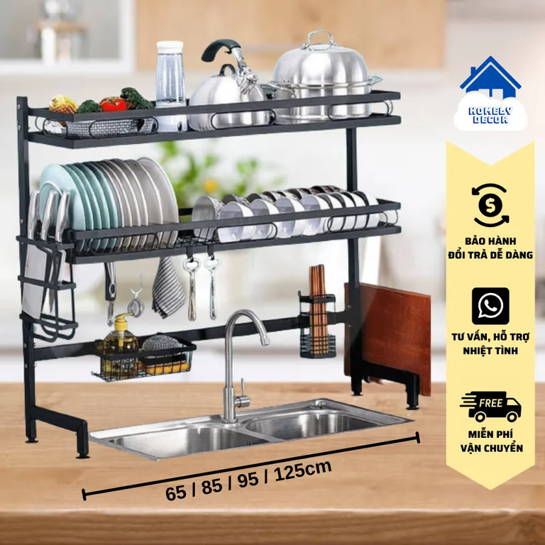 🚛FREESHIP 🆓 Kệ Để Bát Đĩa Đa Năng Thông Minh - Giá Để Đồ Chén Đĩa Trên Bồn Rửa Bát Thép Carbon Sơn Đen Cao Cấp