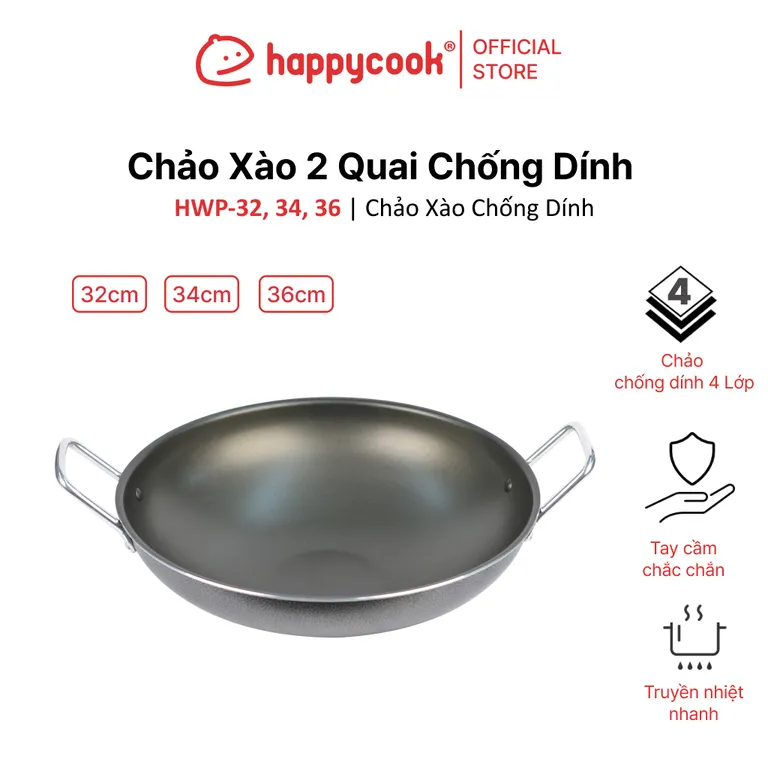 Chảo Xào 2 Quai Chống Dính BIG 32, 34, 36cm HAPPYCOOK