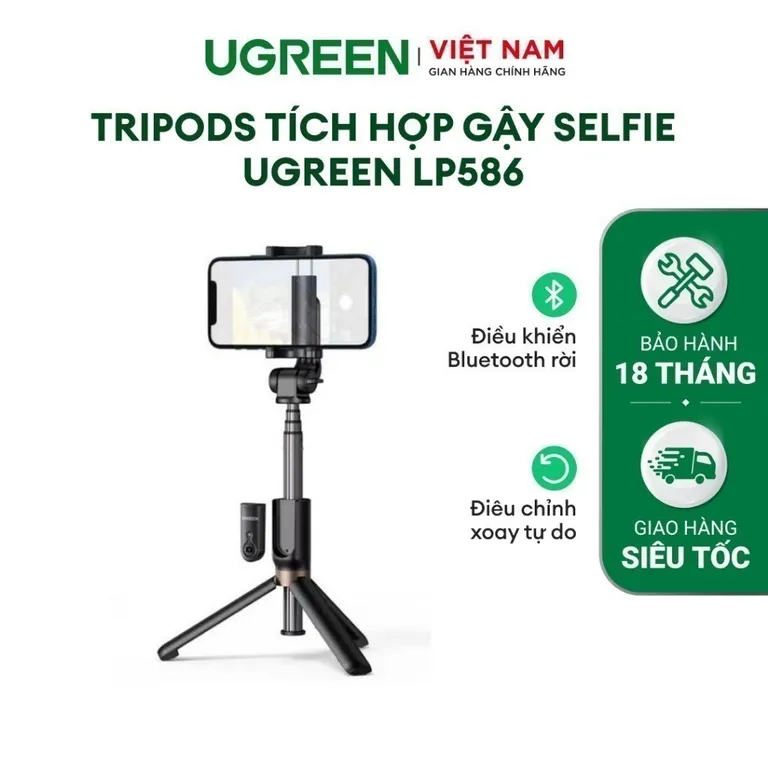 Tripods tích hợp gậy selfie UGREEN | Điều khiển Bluetooth rời | Dành cho điện thoại từ 4 đến 7.2 inch | 15062