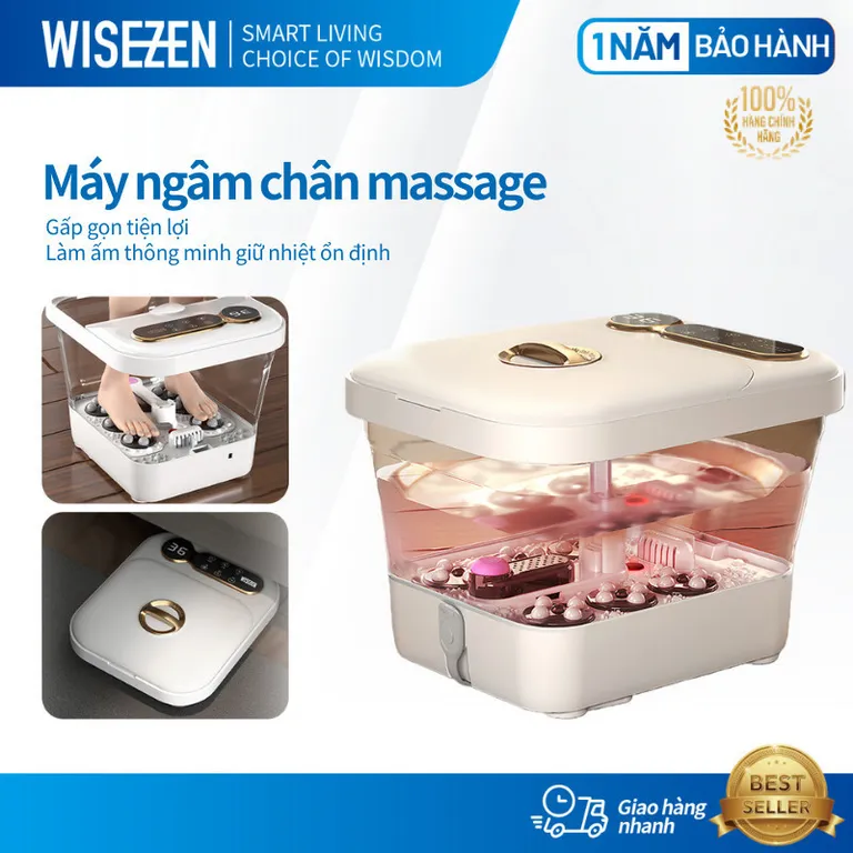 Bồn Ngâm Chân Massage Wisezen Gấp Gọn Mát Xa Bấm Huyệt Kèm 24 Con Lăn Massage Giảm Đau Nhức Tăng Tuần Hoàn Máu