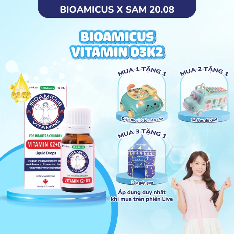 [SAM 20.08] BioAmicus Vitamin K2&D3 Lọ 10mL hỗ trợ phát triển xương răng của trẻ