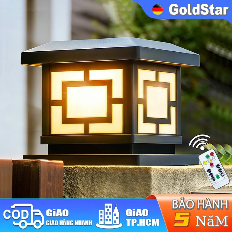 GoldStar đèn trụ cổng năng lượng mặt trời,Đèn trang trí sân vườn (chống nước) IP67 🌸🌸🌸