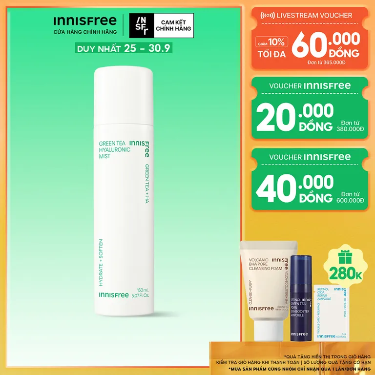 Xịt khoáng dưỡng ẩm từ trà xanh đảo Jeju INNISFREE Green Tea Mist 150ml