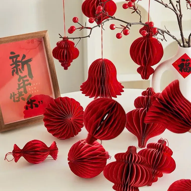 Combo 5-10 Cái Đèn lồng đỏ trang trí ngày Tết, chất liệu nilon chống nước, dễ lắp đặt, có nhiều kiểu dáng