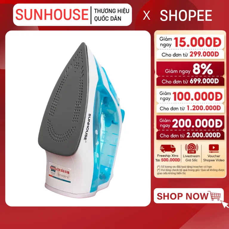 BÀN ỦI HƠI NƯỚC SUNHOUSE SHD2175 / 2063P / SHD2065 - Truyền nhiệt nhanh, chống cháy nổ