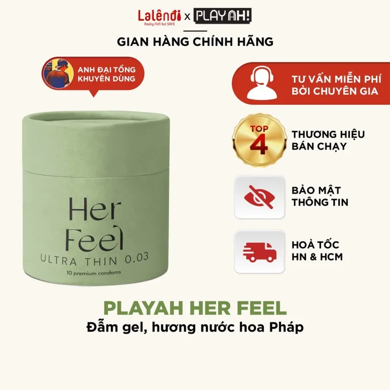 Bao cao su PlayAh Her Feel Ultra Thin 0.03mm Size 52mm siêu mỏng, nhiều gel, hương nước hoa Pháp  Lalendi Store