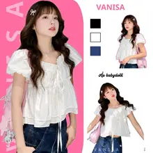 Áo kiểu babydoll cổ vuông tay phồng phối bèo trắng dáng nữ chất voan bay nhẹ xinh VANISA CT431