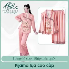 [Chill Shop] Đồ bộ pijama lụa mặc nhà tay dài quần dài cao cấp in hình capybara chất Size 42kg-69kg