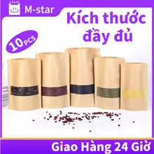 10 túi giấy kraft có khóa kéo và cửa sổ, thích hợp để đựng các loại hạt, đồ ăn nhẹ, v.v.
