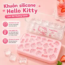 Hộp Khay Làm Đá Silicon Hình Hello Kitty 24 Ô, Có Nắp Đậy, Dùng Làm Thạch Nướng Bánh