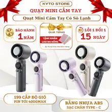 Quạt Cầm Tay Mini Giá Rẻ Tặng Dây Đeo Cổ, 5 Cấp Độ Gió, Quạt Cầm Tay Để Bàn Gấp Gọn