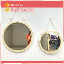 [ Bao Bể Vỡ ] Gương trang điểm, Gương tròn treo tường viền gỗ đường kính tự chọn decor phòng ngủ, tặng phụ kiện treo