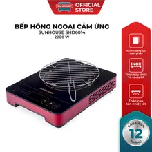 Bếp hồng ngoại cảm ứng SUNHOUSE SHD6014 - Mặt kính cường lực - Phím bấm điện tử tiếng Việt - Dùng được mọi loại nồi