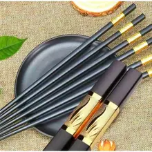 Set 50 Đôi Đũa Ăn Mạ Vàng Gỗ Hợp Kim Hàn Quốc Sang Trọng - Bộ 10 Đôi