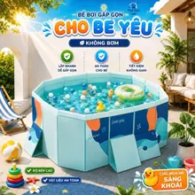 Bể bơi gấp gọn cho bé, hồ bơi cho bé tại nhà KHÔNG BƠM, TẶNG BÓNG nâng cấp và dày hơn, mẫu mới năm 2026