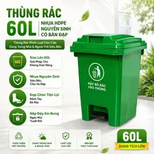 Thùng Rác Nhựa 60L Có Bàn Đạp Chân – Thùng Rác Nắp Kín Dung Tích Lớn, Dùng Gia Đình & Ngoài Trời