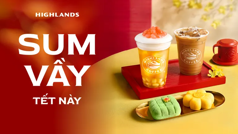 Highlands Coffee Tết Sum Vầy - Deal Ngất Ngây Tháng 2/2026: Mua 1 Tặng 1 và Hàng Loạt Ưu Đãi Khủng