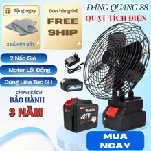 Quạt Tích Điện Lồng Sắt Pin Makita, Đế Pin 21V - 2 Mức Gió, Sử Dụng 4-8 Tiếng, Kích Thước 8 Inch Hot