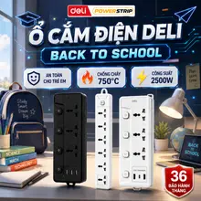 Ổ Cắm Điện Deli Mới 2026, Ổ Cắm Điện Đa Năng Nhiễu Lỗ Cắm Kết Hợp Cổng USB/ TypeC Sạc Nhanh Màu Đen Trắng