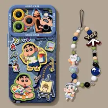 Vẽ Crayon Shin Chan Trường Hợp Điện Thoại+Lanyard Cho iPhone 17 16 15 14 13 12 11 Pro Max X Xr Xs Max 7 8 Plus