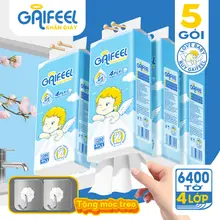 GAIFEEL 5 Gói Khăn Giấy Dây Rút Treo Tường Giấy Vệ Sinh Gia Đình Khăn Ăn 6400 Tờ 4 Lớp