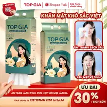 Khăn mặt khô Top Gia Sắc Việt treo tường, dùng 1 lần mềm mịn, an toàn cho da, bịch 200 tờ tặng móc