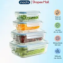 Hộp thủy tinh chữ nhật Inochi Nikko, nắp kín chống rò rỉ, dùngđược lò nướng đựng cơm cao cấp tiệnlợi