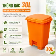 Thùng Rác Nhựa 30L Có Bàn Đạp Chân, Thùng Rác Gia Đình Nắp Kín, Nhựa Bền Dùng Trong Nhà & Ngoài Trời