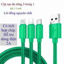 Dây cáp sạc 3 đầu bọc dù 3 trong 1 đa năng nhiều màu sắc dài 1.2 mét. Dùng cho nhiều dòng ios và android  - Hàng sẵn kho
