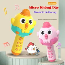 Đồ chơi Micro hát Karaoke không dây gà vàng phiên bản tiếng việt, kết nối bluetooth đổi giọng phát nhạc kể chuyện cho bé