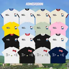 Áo Thun Boxy AIMÉ Cotton 250gsm Cổ Tròn Nam Nữ " Kitty 2 mặt " Áo Phông Nữ Form Rộng Nữ Mùa Hè Kiểu Đẹp