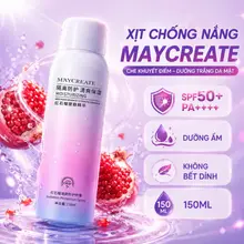 Xịt chống nắng Maycreate dưỡng ẩm làm trắng nâng tone da 150ml, chai bình xịt Makeup body mềm mịn