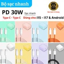 Bộ sạc nhanh Type C to Type C - Dây sạc 7 màu Củ Sạc PD30W - Chống gãy đứt An toàn Dùng cho các dòng i14-i17 & Android