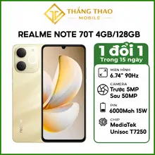 Điện thoại Realme Note 70T (4GB/128GB) Màn hình 6.74inch, Pin 6000mAh, Rom tiếng việt - Hàng nhập khẩu nhật