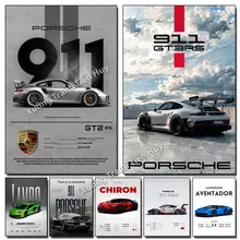 (X68) Poster decal bóc bán siêu xe Lamborghini, Ferrari, Bugatti, 911 - Áp phích xe thể thao bóc dán