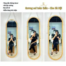 [FREESHIP] Gương Soi Toàn Thân Treo Tường Oval 40x120cm. Gương Viền Gỗ Decor Phòng Ngủ/Phòng khách - Tặng Dây Thừng