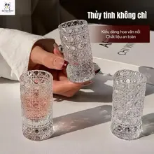 Bộ ly thủy tinh trong suốt ly gượu 20ml hoa vân nổi ly kim cương set 6 ly sang trọng