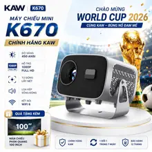 Máy Chiếu Mini K670 Siêu Nét Chính Hãng KAW Hỗ Trợ 4K Độ Phân Giải Cao, Kết Nối Wifi, Bluetooth Bảo Hành 12 Tháng