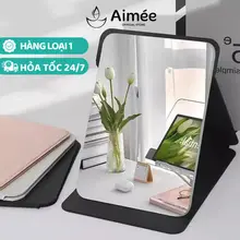 Gương Trang Điểm Makeup Gấp Gọn Để Bàn Decor Kiểu Hàn Quốc Mini Bọc Da PU 3 Size