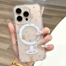 Gỗ hoa nhỏ phù hợp với vỏ điện thoại iPhone 17 Pro Max, iPhone 16 trong suốt, 15 Pro hút từ