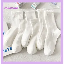 👾miuaTất nữ cổ cao họa tiết trắng tinh khôi vớ nữ cổ cao nhiều mẫu