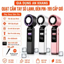 Quạt Cầm Tay Sò Lạnh, Có Đèn Pin, 199 Cấp Gió, Pin 4000mAh Màn Hình LED, Sạc USB-C, Tặng Kèm Dây Đeo