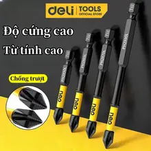 Mũi tuốc nơ vít Deli PH2 đầu vít nam châm chống trượt đầu chữ thập, thiết kế chống trượt
