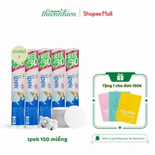 (TẶNG MẶT NẠ)Combo 5 gói bông tẩy trang Ipek siêu mềm mịn, không xơ 150 miếng thành phần cotton, thấm hút an toàn cho da