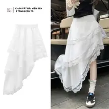 Chân váy dài phối viền ren ba tầng lệch tà cách điệu cho nữ,Chân váy đi biển, đi chơi đủ size từ 40-70kg - Mã CV02