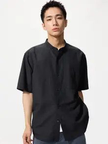 Áo Sơ Mi Vải Cotton Linen Cổ Trụ (Nam)