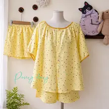 [Mở Bán]Có Bigsize tới 80kg Bộ Ngủ Đùi Dễ Thương, Tiểu Thư mặc nhà hoạ tiết dễ thương chất liệu đũi mềm mát quần có túi
