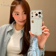 Ins Ốp Điện Thoại Da Gấu Thắt Lưng Màu Xanh Dễ Thương Cho iPhone 17 16 15 14 13 12 11 Pro Max X Xr Xs Max